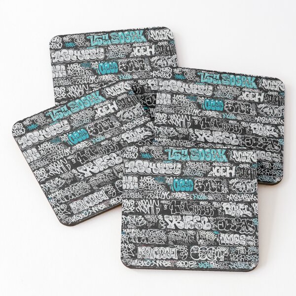 Item preview, Graffiti Tags on Black Brick Wall: White & Teal Block Art designed and sold by JohnnyVillas.