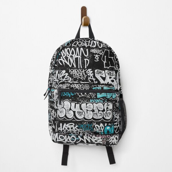 Item preview, Graffiti Tags on Black Brick Wall: White & Teal Block Art designed and sold by JohnnyVillas.