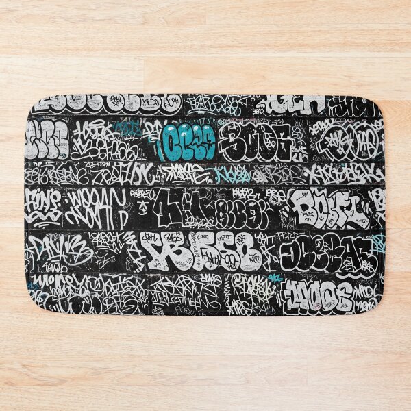 Item preview, Graffiti Tags on Black Brick Wall: White & Teal Block Art designed and sold by JohnnyVillas.