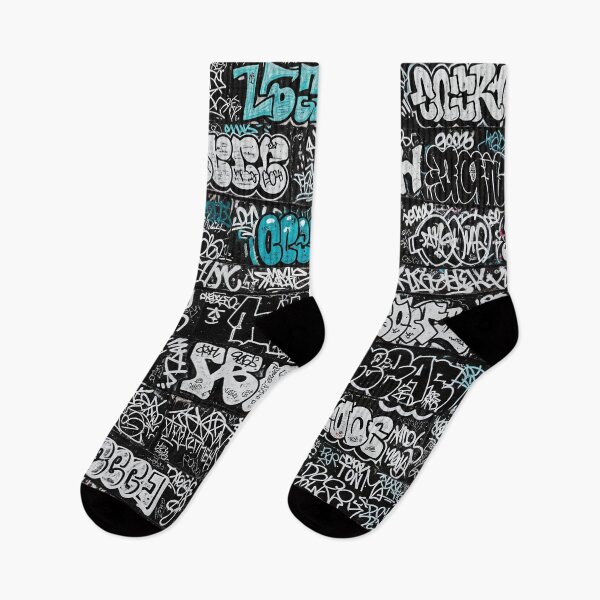 Item preview, Graffiti Tags on Black Brick Wall: White & Teal Block Art designed and sold by JohnnyVillas.