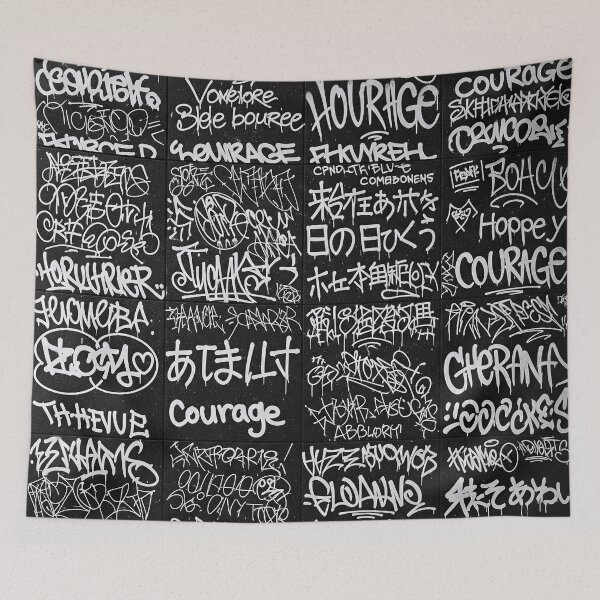 Item preview, Positive Graffiti Tiles: Japanese & English Messages on Black Grid designed and sold by JohnnyVillas.