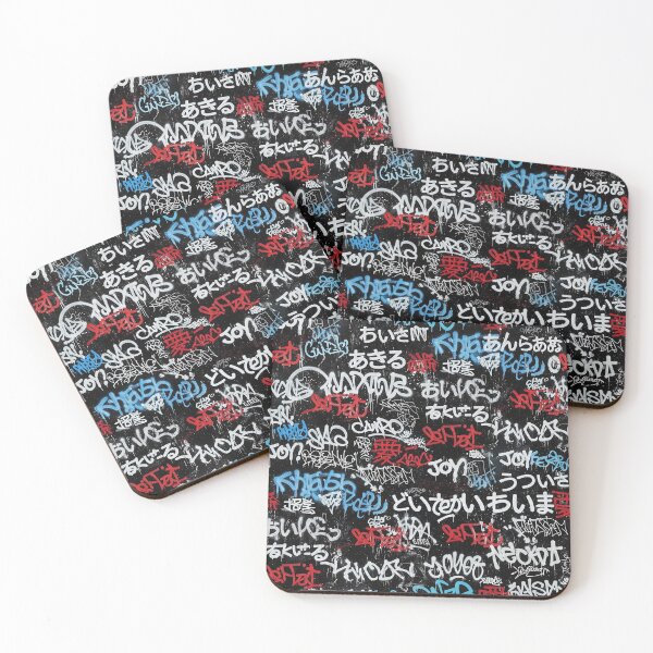 Item preview, Bilingual Positive Graffiti: White Red Blue Tags on Black Wall designed and sold by JohnnyVillas.