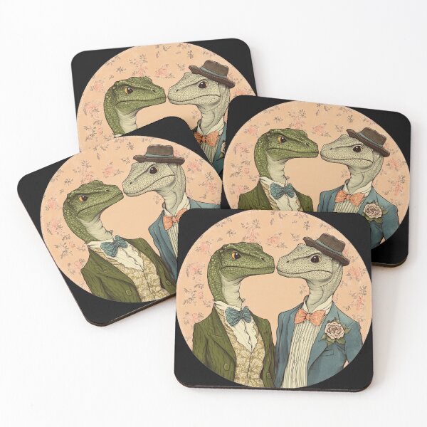 Item preview, Valentines Dapper Gay Dinosaurs – Vintage Reptile Couple in Love designed and sold by TeesAndSass.