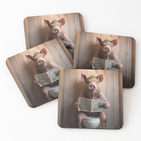 Item preview, Hilarious Pig Reading Newspaper on Toilet designed and sold by vk09.