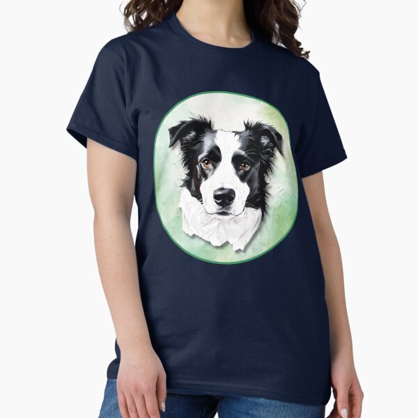 Vista previa del artículo con la obra «Retrato de Border Collie en acuarela: ilustración artística en blanco y negro para amantes de las mascotas», diseñado y vendido por Kalea's Wags & Whiskers Designs.