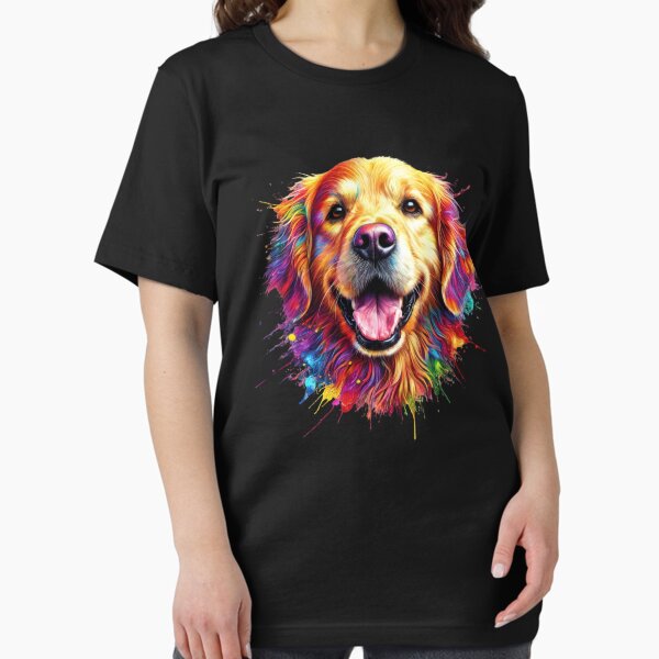 Aperçu de l'œuvre T-shirt Golden Retriever coloré – Motif aquarelle vibrant créée et vendue par BlankCanvasHaHa.
