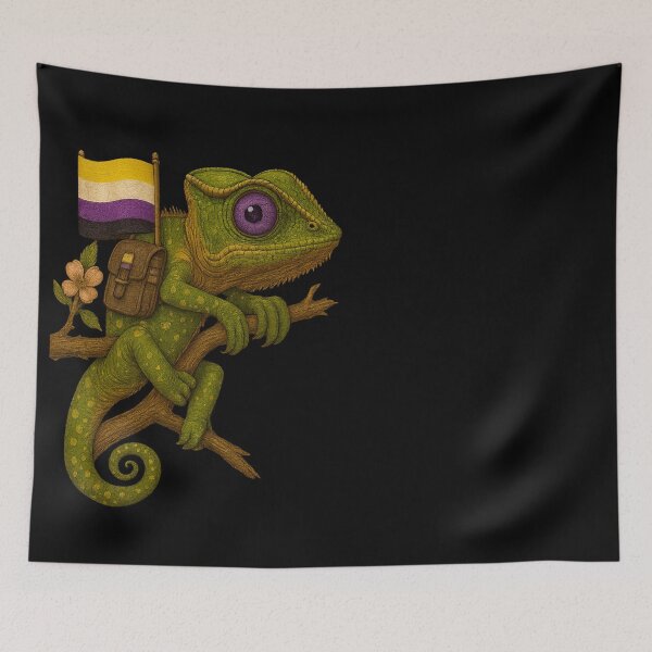Item preview, Non-Binary Chameleon with Flag – Pride Jungle Vibes designed and sold by TeesAndSass.