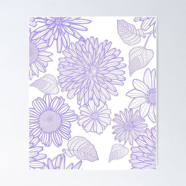 Purple Flower Pattern | Soft Floral Aesthetic Seamless Design for Stickers, Gifts & More Poster