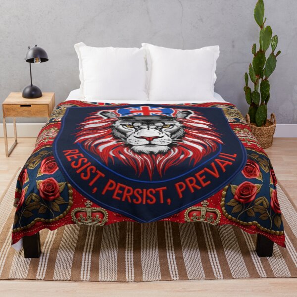 Item preview, RESIST PERSIST PREVAIL Embroidered Lion Design UK Patriotism and Strength designed and sold by ArtDesignTp.