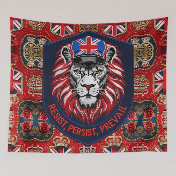 Item preview, RESIST PERSIST PREVAIL Embroidered Lion Design  UK Patriotism and Strength designed and sold by ArtDesignTp.