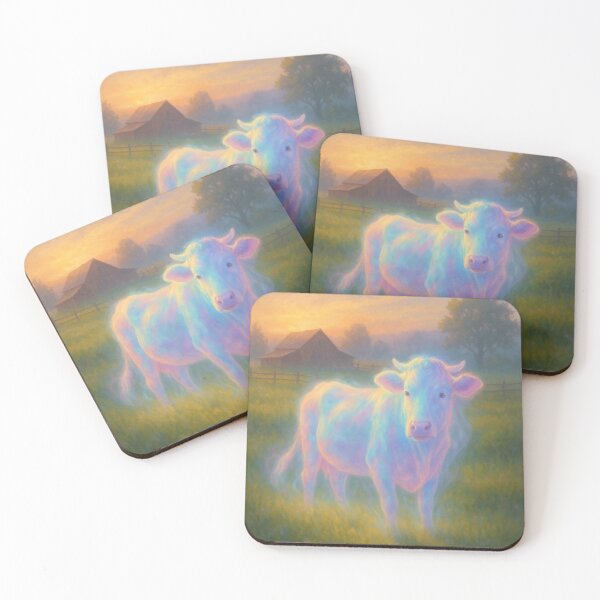 Item preview, Ghost Cow at Sunrise – Dreamlike Pastel Farm Scene designed and sold by PixelPunx.
