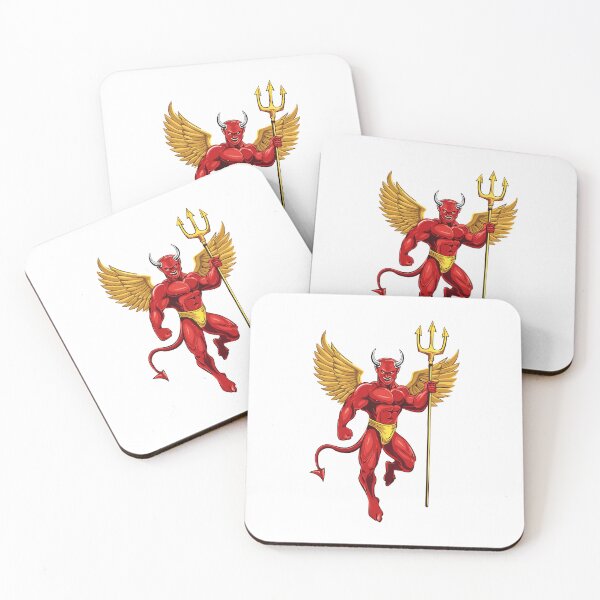 Item preview, Devil with trident, Evil laughing devil, Angry red demon illustration, muscular demon with glowing eyes, strong sports cartoon character designed and sold by Danler.