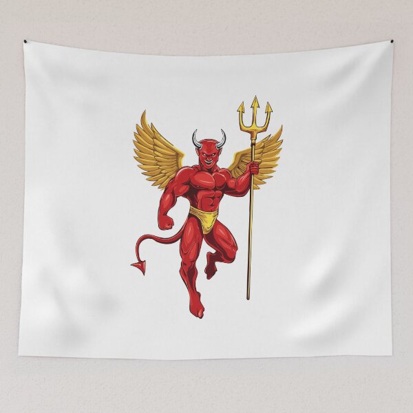 Item preview, Devil with trident, Evil laughing devil, Angry red demon illustration, muscular demon with glowing eyes, strong sports cartoon character designed and sold by Danler.