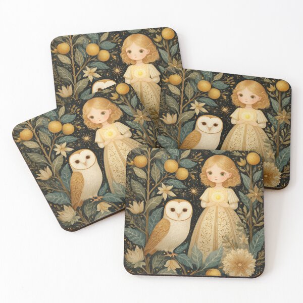Item preview, Enchanted Forest Girl with Glowing Heart and Baby Owls designed and sold by Magical Art Store.