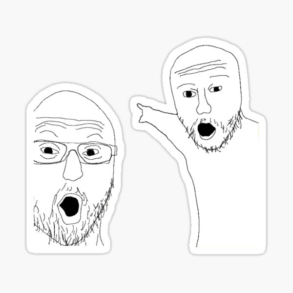 Vista previa del artículo con la obra «Par de calcomanías con el meme "Soyjack" de Wojack», diseñado y vendido por TimOzman.