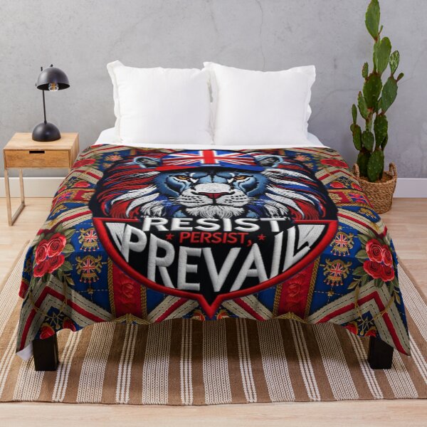Item preview, RESIST PERSIST PREVAIL Embroidered Lion Design UK Patriotism and Strength designed and sold by ArtDesignTp.