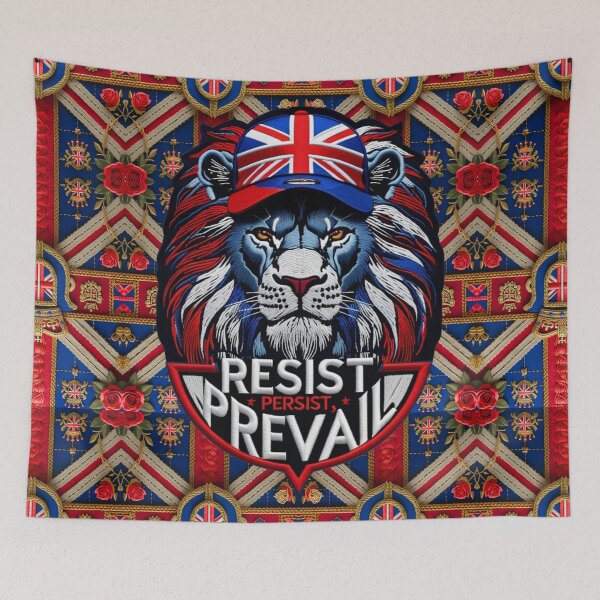 Item preview, RESIST PERSIST PREVAIL Embroidered Lion Design  UK Patriotism and Strength designed and sold by ArtDesignTp.