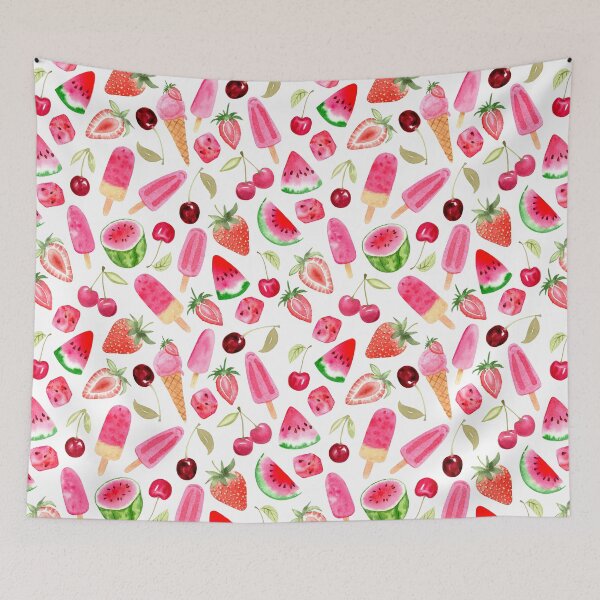 Item preview, Watercolor Summer Fruits and Ice Cream Pattern (White) designed and sold by andrebalest.art.