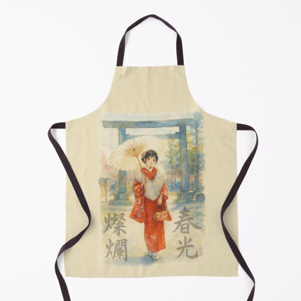 Item preview, Traditional Japanese Ukiyo Watercolor Kimono Girl Parasol Torii Gate designed and sold by Maljonic.