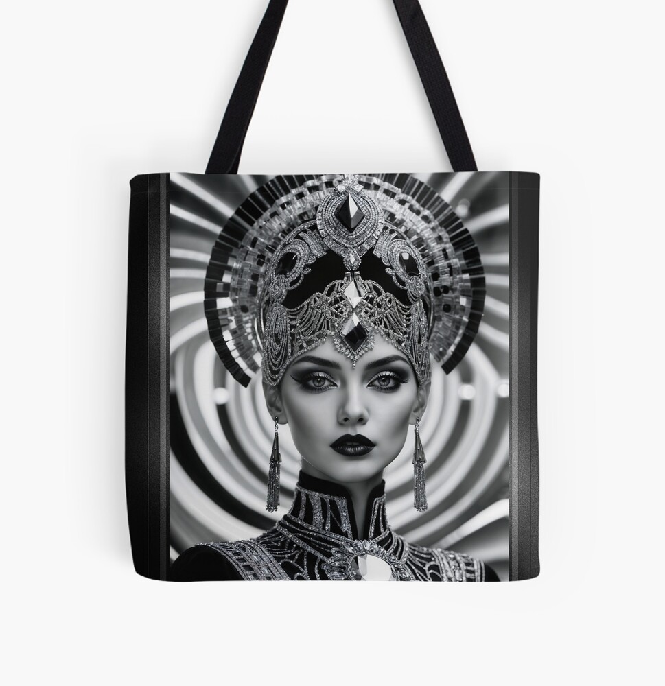 Enigmatic Portrait Of The Art Deco Beauty Lysandra Isolde-Rhiannon Mesmerizing AI Concept Art by Xzendor7 Decorative Art Print Tote Bag