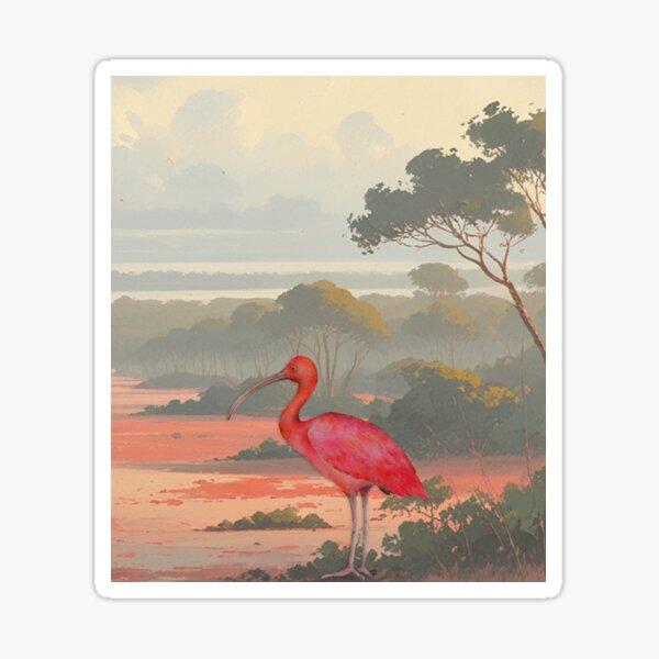 Item preview, Scarlet Ibis (Red Ibis) in Red Mangrove trees landscape designed and sold by Art_By_Wing.