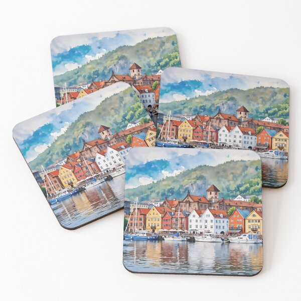 Item preview, Bergen Norway Watercolor designed and sold by Magnolia Valley Art.