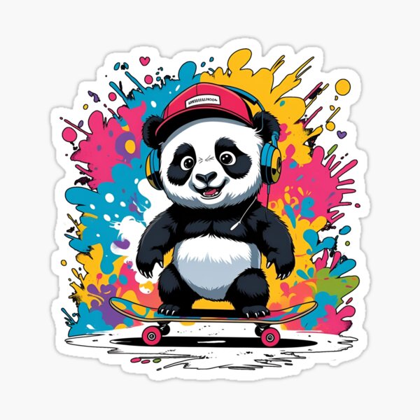 Vista previa del artículo con la obra «Panda genial en patineta: diseño animal de estilo urbano», diseñado y vendido por Relokoo.