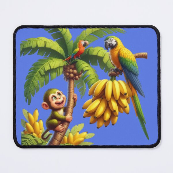 Item preview, Jungle Friends: Cute Monkey and Parrots on a Banana Palm designed and sold by IraBum.