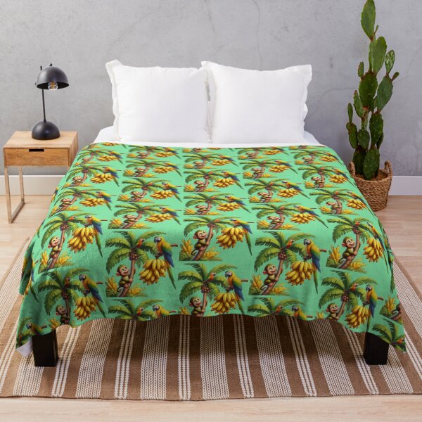 Item preview, Jungle Friends: Cute Monkey and Parrots on a Banana Palm designed and sold by IraBum.