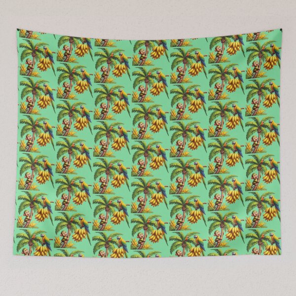 Item preview, Jungle Friends: Cute Monkey and Parrots on a Banana Palm designed and sold by IraBum.