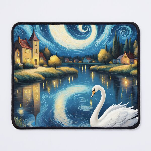 Item preview, Swan Lake Under Starry City Lights – Starry Night Inspired designed and sold by EmeraldeaArt.