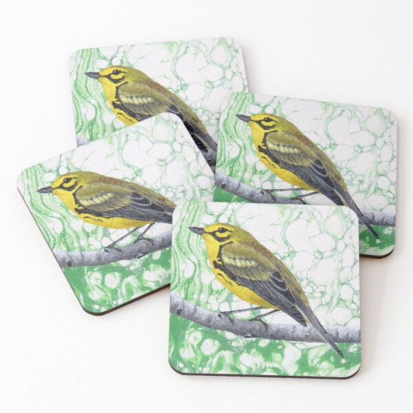 Item preview, Perched Male Prairie Warbler on Green designed and sold by Magpie's Miscellany.