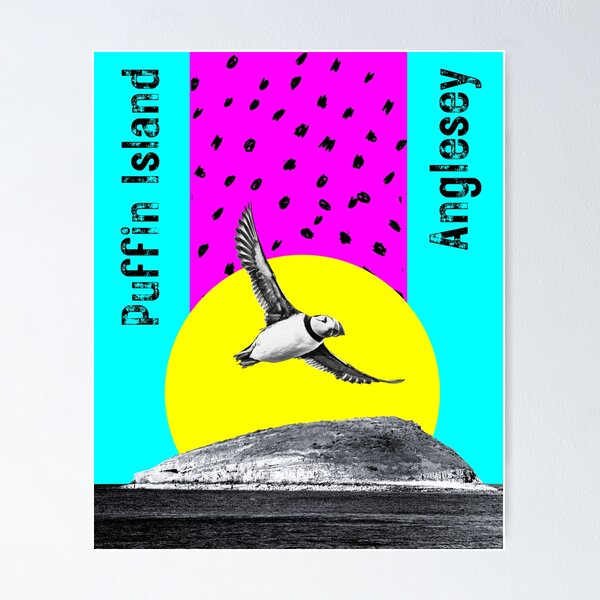 Item preview, Puffin Island Retro Wall Art Print designed and sold by Cosmic Badger.