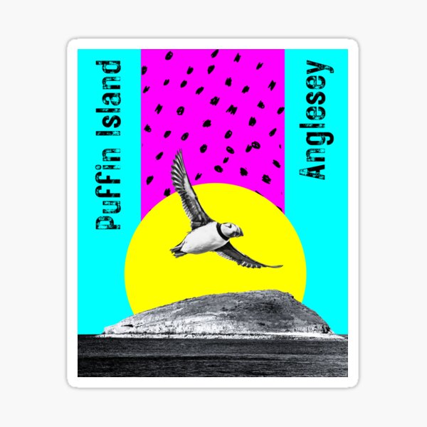 Artikel-Vorschau von Retro-Wandkunstdruck „Puffin Island“, designt und verkauft von Cosmic Badger.