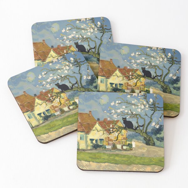 Item preview, Black Cat on Almond Tree Branch – Summer Garden, Van Gogh Style designed and sold by EmeraldeaArt.