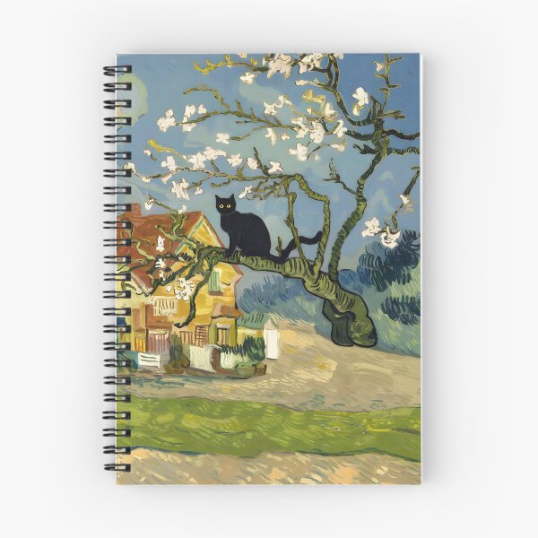 Item preview, Black Cat on Almond Tree Branch – Summer Garden, Van Gogh Style designed and sold by EmeraldeaArt.