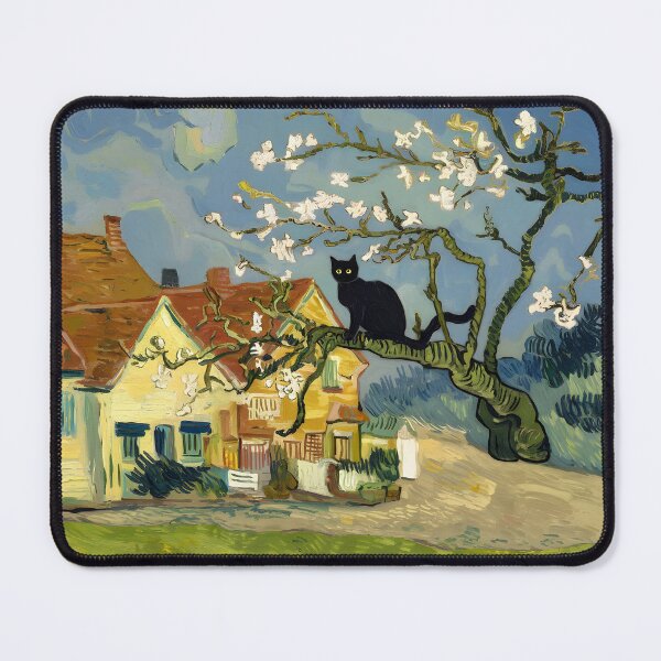 Item preview, Black Cat on Almond Tree Branch – Summer Garden, Van Gogh Style designed and sold by EmeraldeaArt.