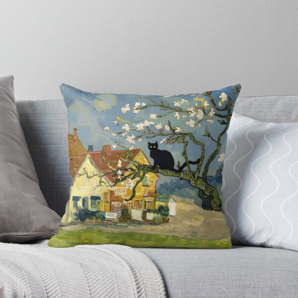 Item preview, Black Cat on Almond Tree Branch – Summer Garden, Van Gogh Style designed and sold by EmeraldeaArt.