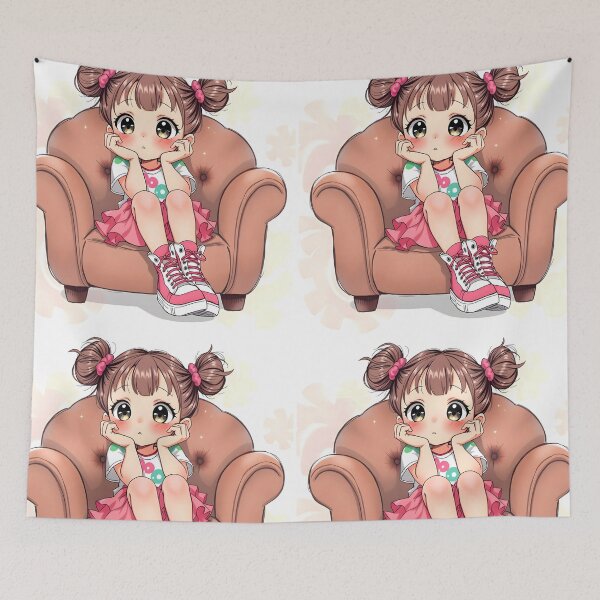 Item preview, Cozy Buns — Cute Brown Girl Sitting in Armchair designed and sold by EmeraldeaArt.