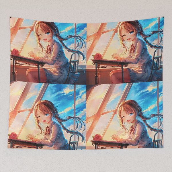Item preview, Daydreaming at the Window — Anime Girl at Desk designed and sold by EmeraldeaArt.