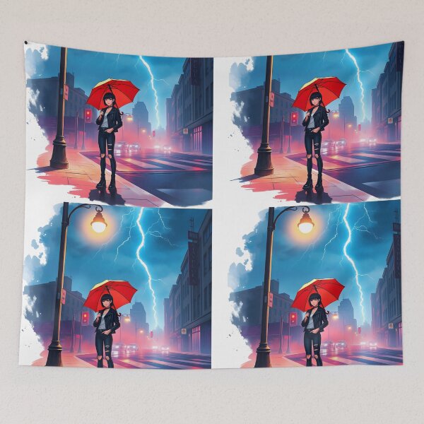 Item preview, Stormy Night — Anime Girl under Lamppost designed and sold by EmeraldeaArt.