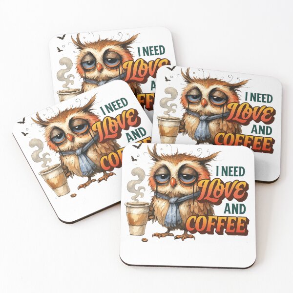 Item preview, Running on Caffeine and False Hope – Tired Owl Coffee Humor Design designed and sold by JenniferCreaArte .