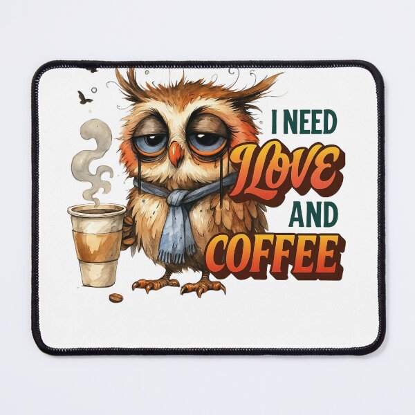 Item preview, Running on Caffeine and False Hope – Tired Owl Coffee Humor Design designed and sold by JenniferCreaArte .