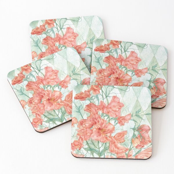 Item preview, Coral and Pink Sweet Pea Watercolor Painting designed and sold by Duncan Bullock.