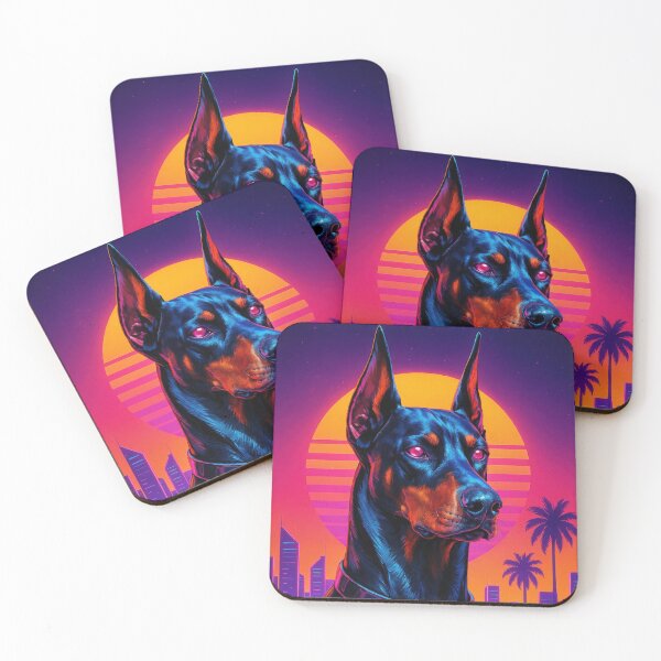 Item preview, Neon Doberman Portrait in Retro Futuristic Style designed and sold by CreativeLarysa.