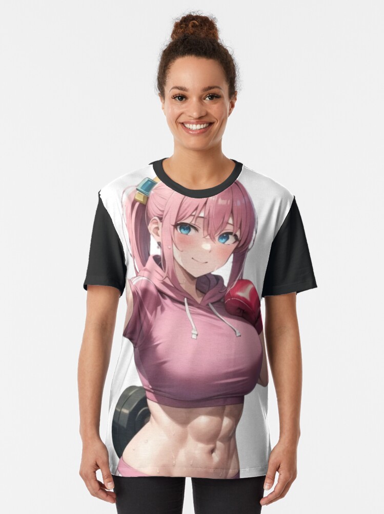 Aperçu 2 sur 5. T-shirt graphique avec l'œuvre Fan art d'Hitori Gotō | Illustration de fille animée de style Buff créée et vendue par yothintankam.