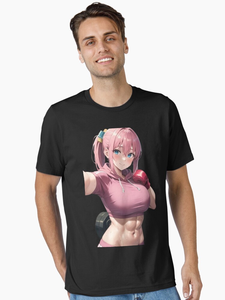 Aperçu 1 sur 7. T-shirt essentiel avec l'œuvre Fan art d'Hitori Gotō | Illustration de fille animée de style Buff créée et vendue par yothintankam.
