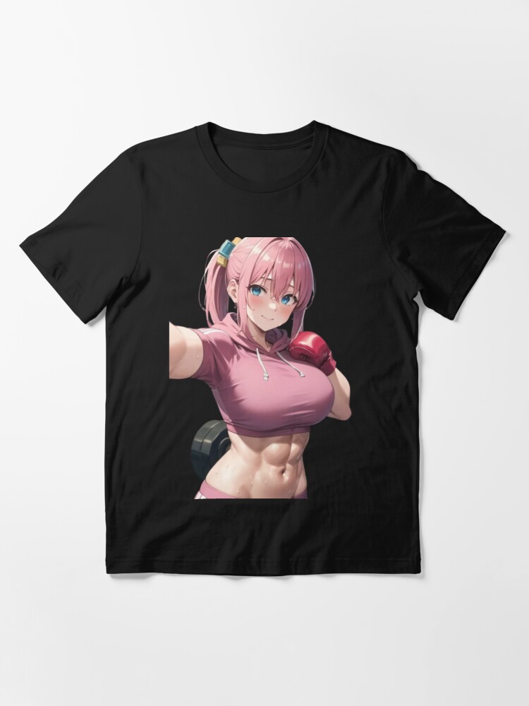Aperçu 3 sur 7. T-shirt essentiel avec l'œuvre Fan art d'Hitori Gotō | Illustration de fille animée de style Buff créée et vendue par yothintankam.