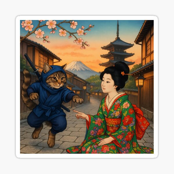 Artikel-Vorschau von Ninja Cats Frühlingsmission – Kyoto Sakura Adventure, designt und verkauft von Zen Cat Studio.