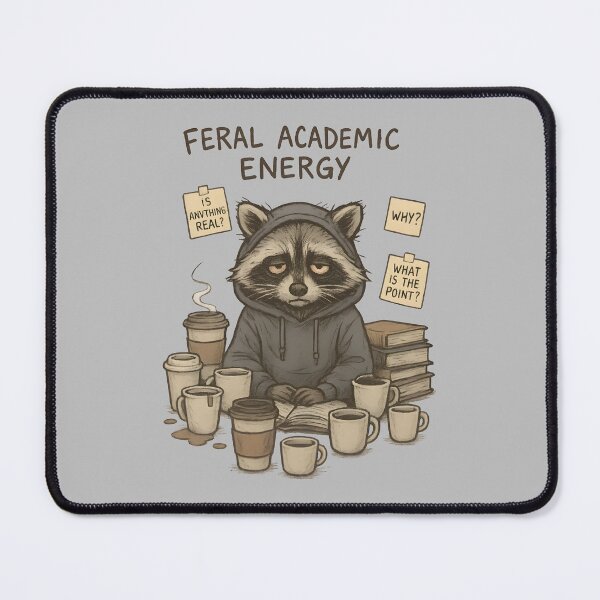 Item preview, Feral Academic Energy – Sleepy Raccoon in Study Mode designed and sold by Ashidre.